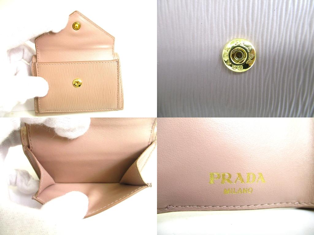 Authentic PRADA Beige Leather Trifold Wallet Compact Wallet #b149 Open box