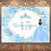 2D Blue & Gold Quinceañera Backdrop Princess Themed 15th Birthday Photo Booth Background