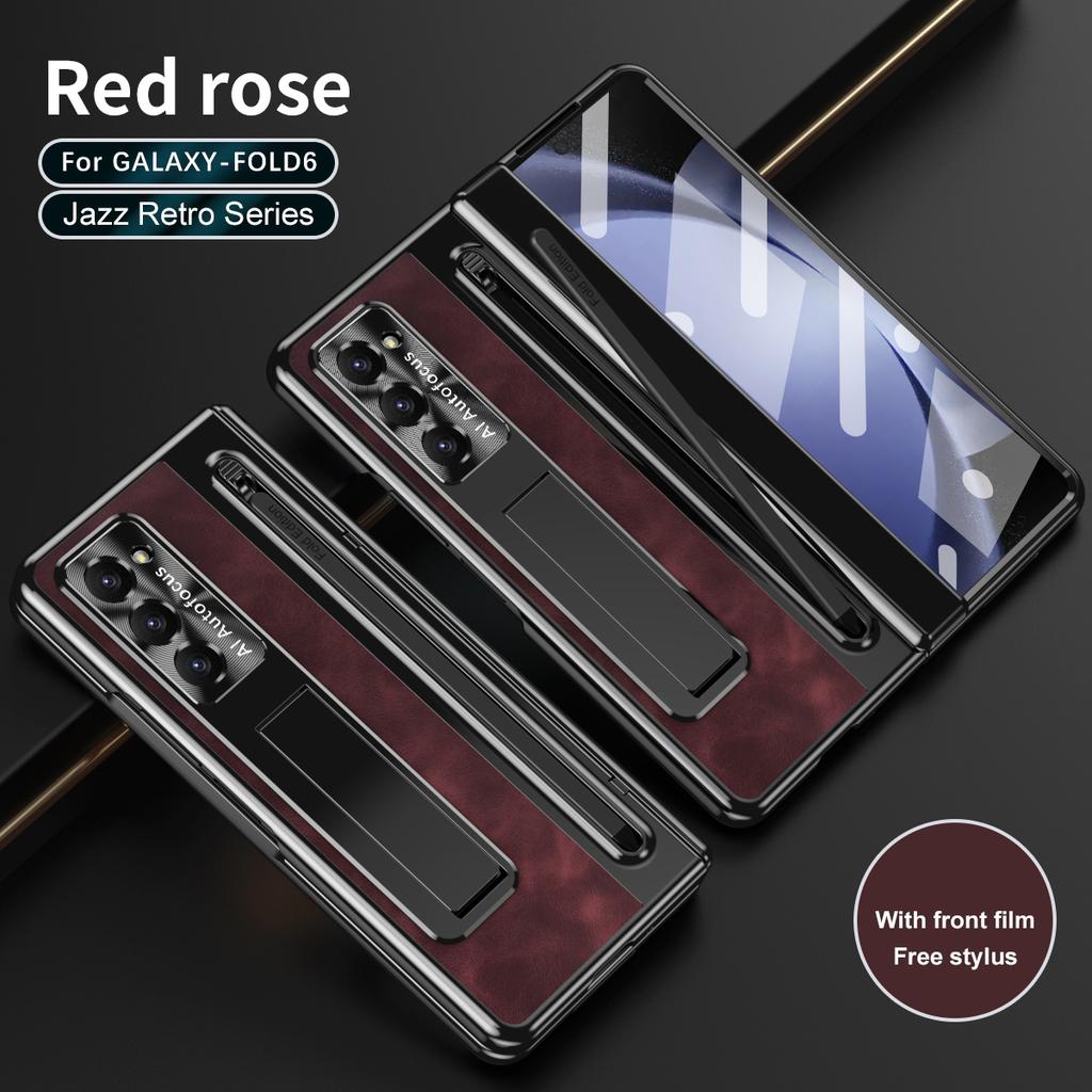 With S Pen Stand Case for Samsung Z Fold 4 5 6 7 W25 Hinge Case Screen Protective Film Pen Slot case for Galaxy Z Fold 6 Slim