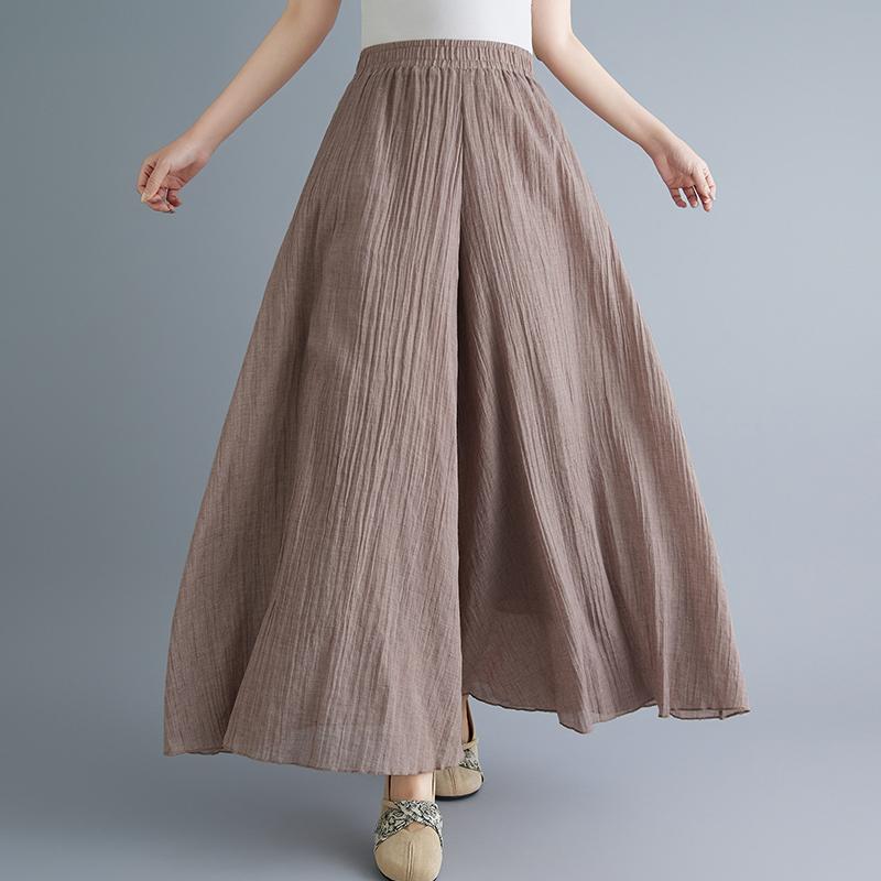 Dimanaf Plus Size 2021 Women Linen Pants Elastic Vintage Korea Basic Female Large Size Fashion Slacks Wide Leg Oversize Loose Pants