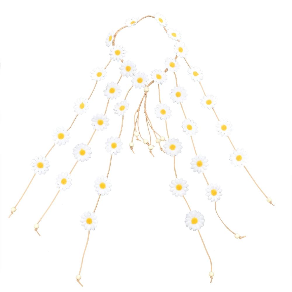 Цветочная повязка на голову для девочки, головной убор с кисточками из маргариток, повязка на голову в стиле бохо, цветочная бандана, аксессуары для волос для вечеринок для женщин
