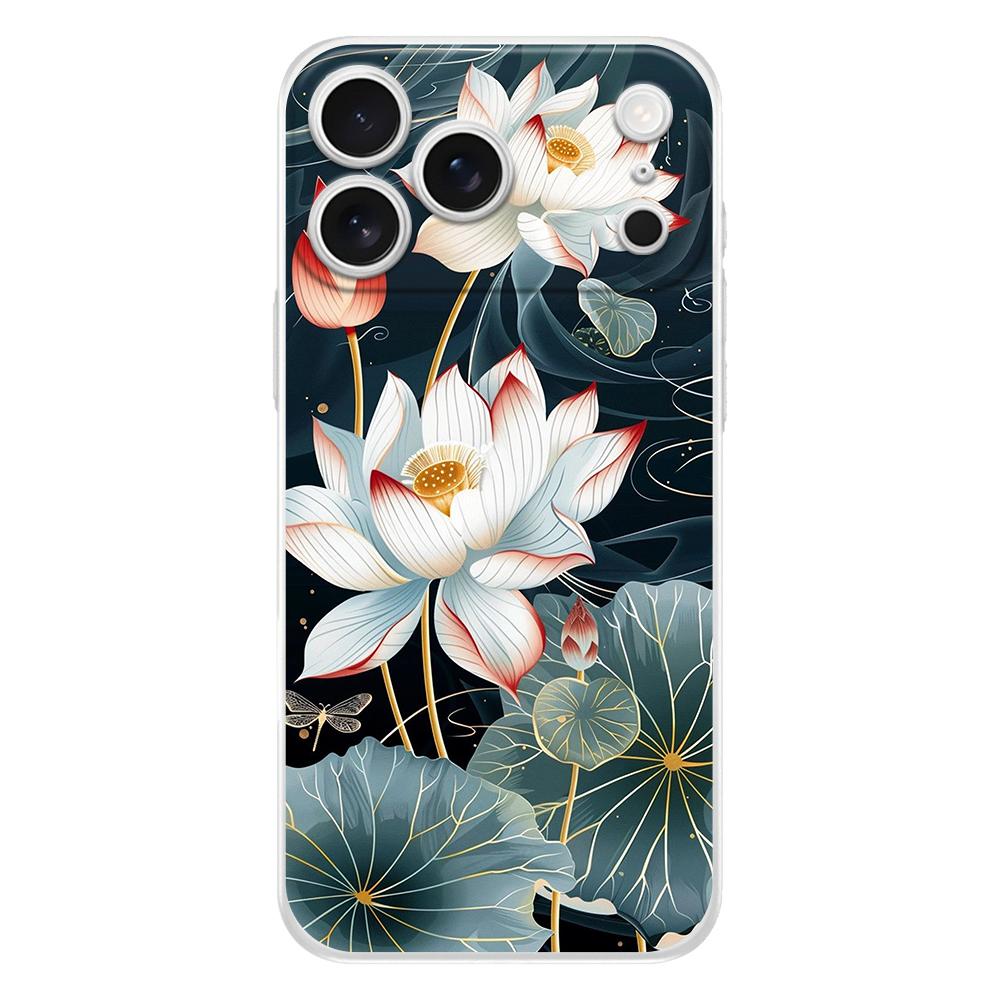 Мягкий прозрачный чехол из ТПУ для телефона iPhone 17 Air 16E 16 11 15 14 Pro MAX 12 13 7 8 Plus SE Пасхальный чехол Защита Узор Лотоса