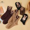 Коричневые ретро хлопковые носки Носок с медведем Носки средней длины для девочек Удобные Осенне-зимние Мягкие Кавайные носки для женщин