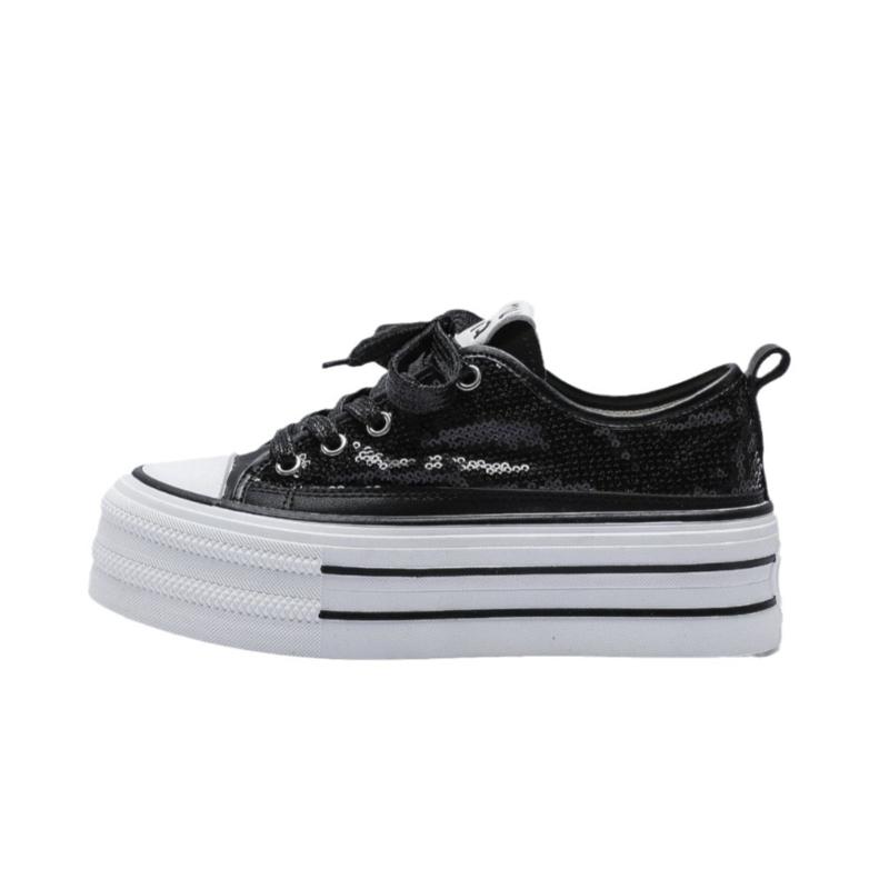 Новые женские туфли из парусины с блестками и толстой подошвой, весна/лето, студенческие вулканизированные туфли, повседневные кроссовки для бега