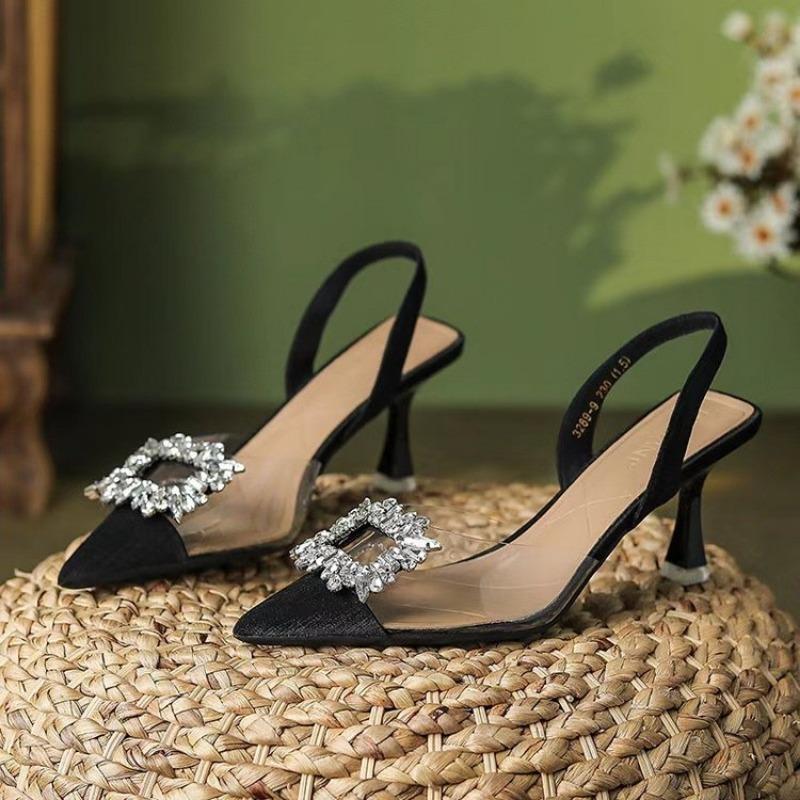 Summer Women High Heels Shoes Luxury Crystal Women Sandals Designer Pointed Toe Pumps Transparent Sexy Women Sandalias De Mujer