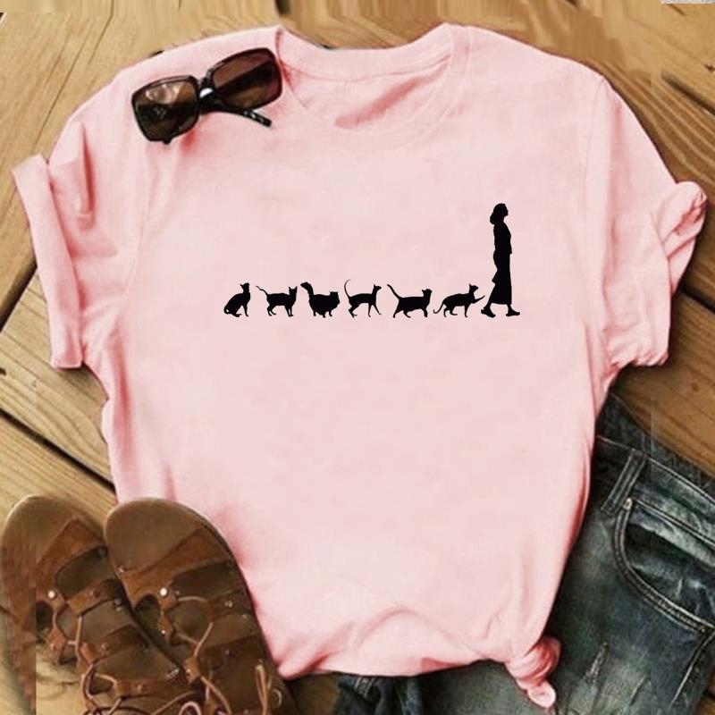 Милая стильная футболка, модная футболка, одежда 90-х годов, повседневная женская футболка с короткими рукавами и принтом Sweet Cat Pet Pet, женская футболка с рисунком