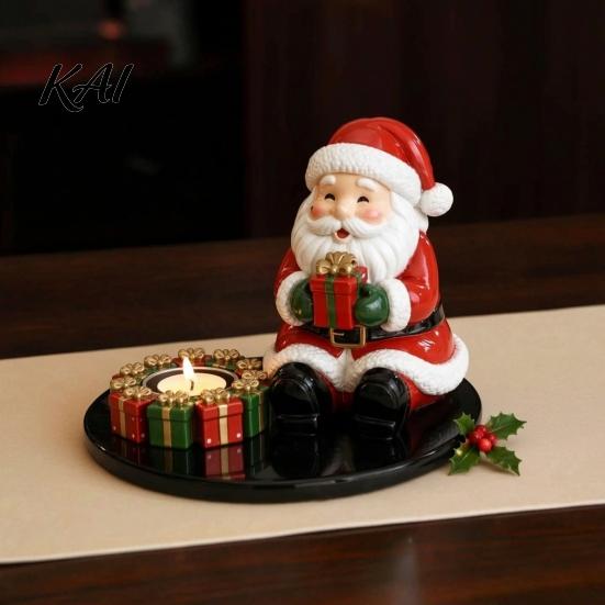 Rustic Festive Ornament Christmas Candle Holder, Cute Santa Claus/Snowman/Elf Boy/Gingerbread Tealight Resin Cozy Home Accents Tabletop Candlestick