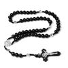Black Handmade Wood Beads Rosary Necklace For Women Men Christian Cross Virgin Mary Crucifix Pendant Chain Religion Jewelry