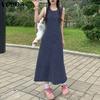 Women Round Neck Sleeveless Backless Drawstring Casual Long Dress