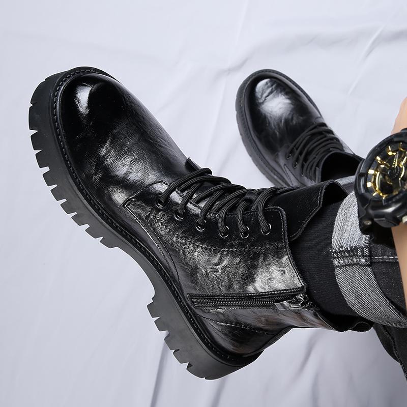 Уличные мужские повседневные ботинки из коровьей кожи, роскошные ботинки из натуральной кожи с круглым носком в британском стиле на платформе с толстой подошвой, зимние новые теплые ботинки по щиколотку