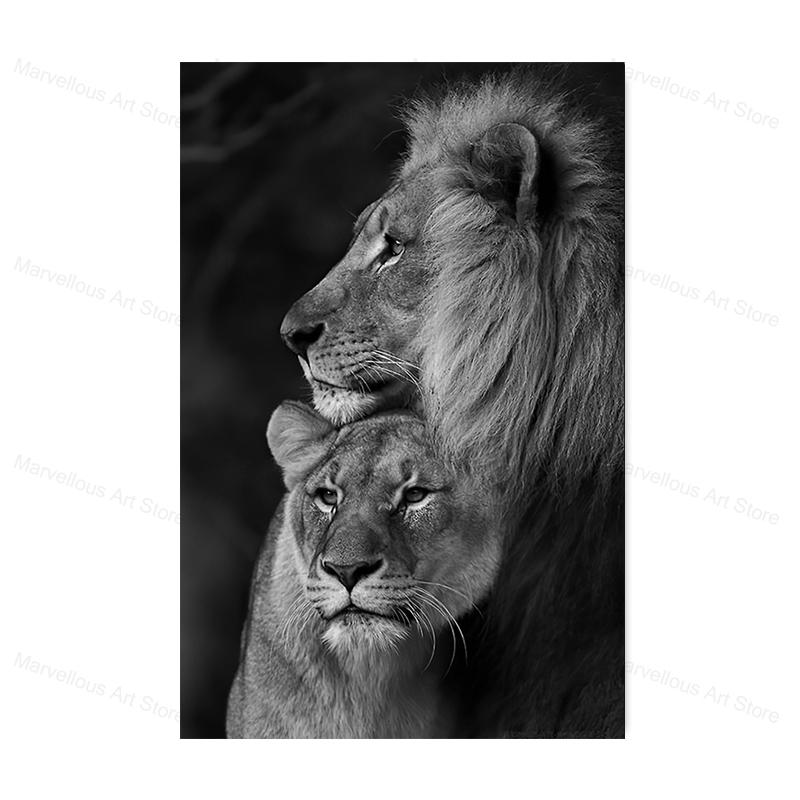 Черно-белые постеры и принты с изображением льва, нарисованные на холсте, современные настенные картины с изображением животных для декора гостиной и дома