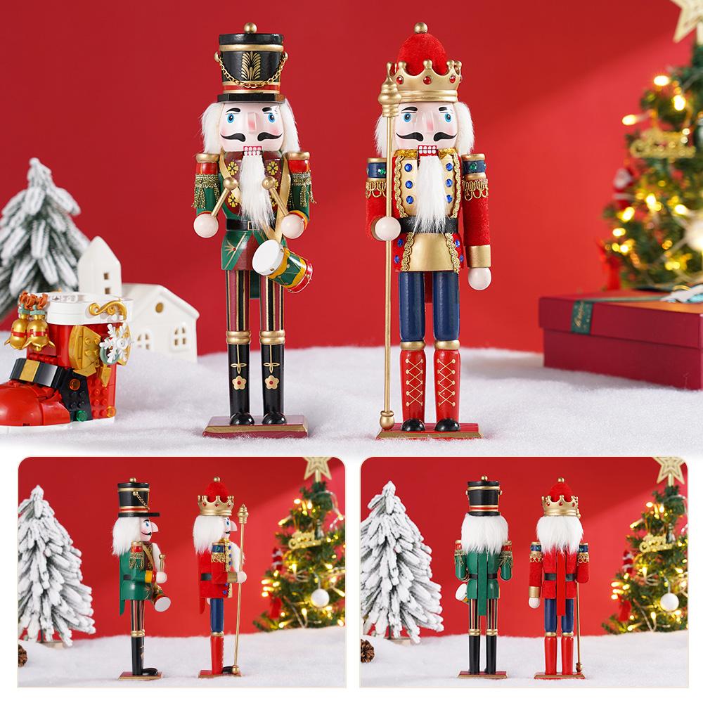 2Pcs 30CM Wooden Nutcracker Puppet Figurine Hand Painted Nutcracker Soldier Model Doll Christmas Ornaments Home Decoration