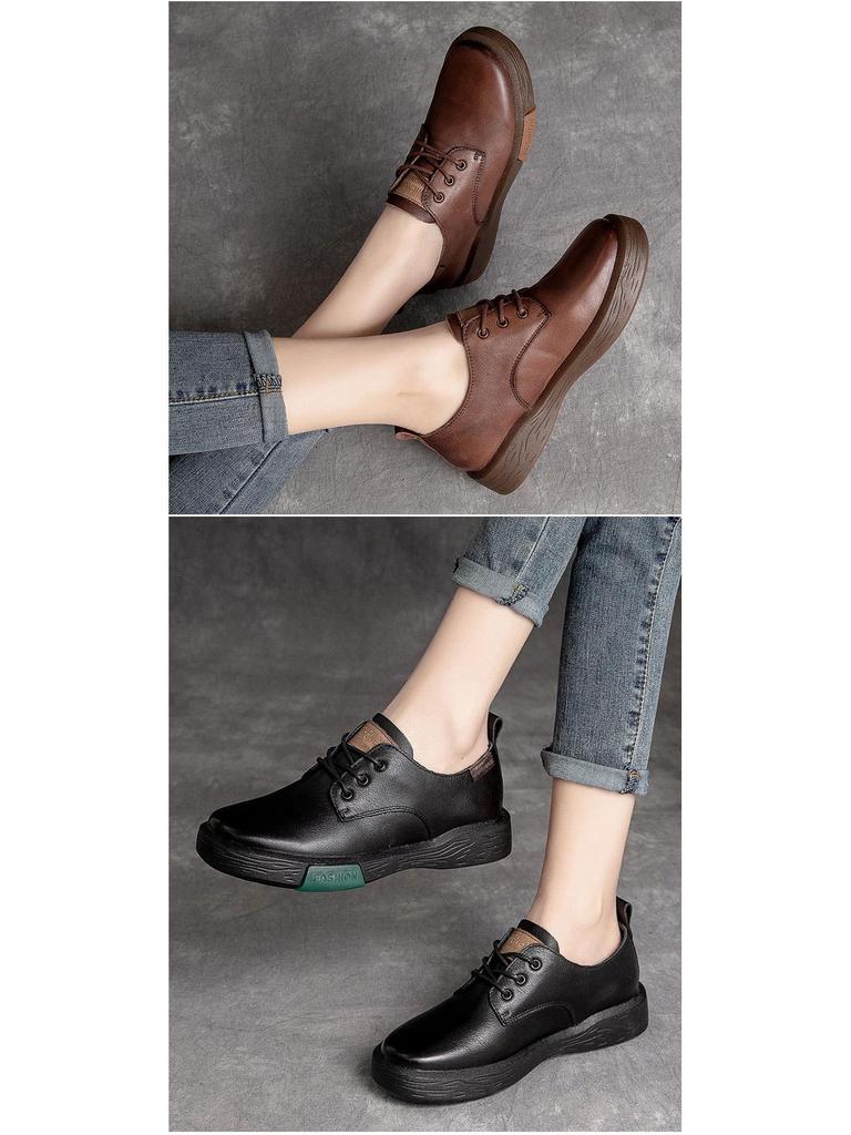 Женские кожаные туфли со шнуровкой и глубоким вырезом - Mori Girl Style