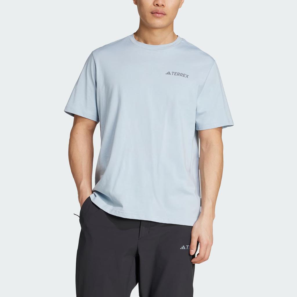 adidas Terrex Ss25 Polygiene Графическая футболка с коротким рукавом и круглым вырезом для занятий спортом на открытом воздухе Мужские топы Синий Желтый JI8326