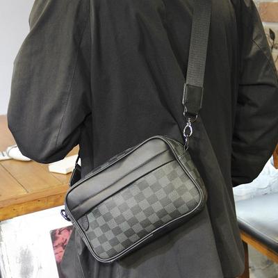 Клетчатая мужская сумка кроссбоди через плечо - Модная повседневная кожаная спортивная сумка в корейском стиле
