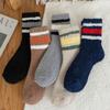 5/10 пар полосатых носков из кораллового флиса для мужчин, зимние утолщенные теплые носки средней длины, домашние носки для пола, удобные