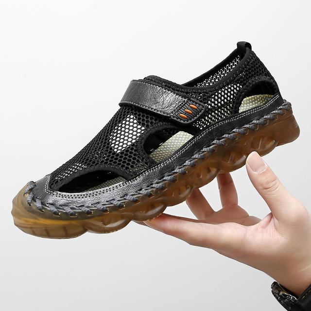 Кожаная модная прогулочная обувь, мужские элитные брендовые дышащие роскошные сандалии, универсальные мужские уличные лоферы, новые пляжные мужские сандалии