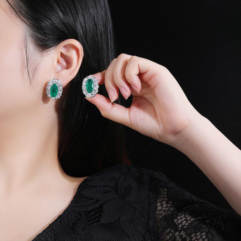 WUIHA Vintage 100% 925 Sterling Silver Lab Sapphire Emerald High Carbon Diamonds Gemstone Ear Studs Earrings Fine Jewelry
