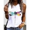 Summer Daily Casual Women's O-neck Vest Street Fashion Women's Butterfly Print Sleeveless T-shirt Loose Comfortable Women's Top