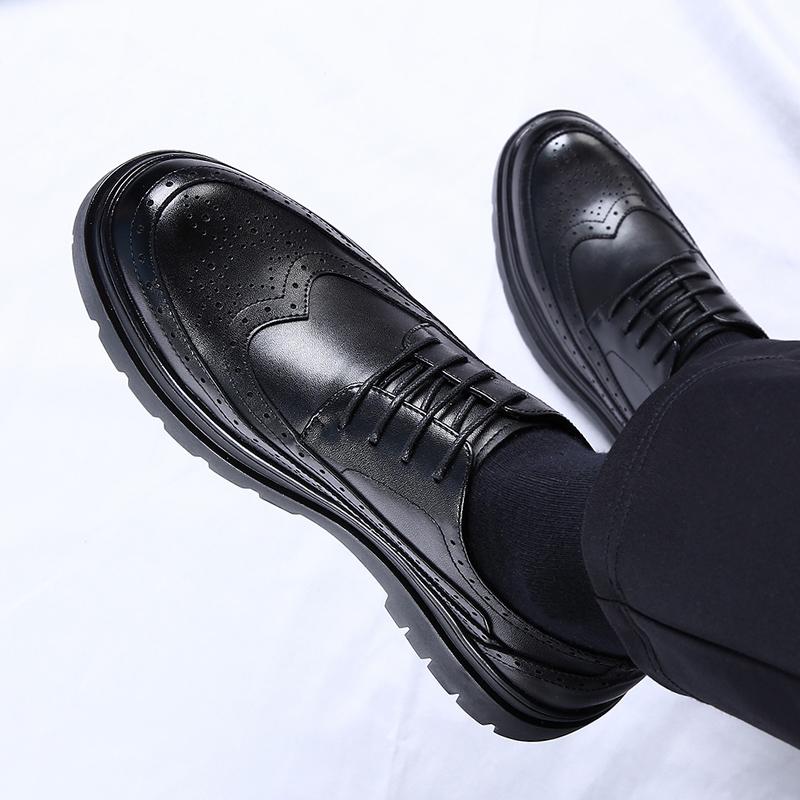 Fashionable Men British Style Thick Soled Casual Leather Shoes Classic Men's Lace Up Business Banquet Comfortable Leather Shoes
