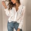 2021 Autumn European & American Style Trumpet Sleeve Cotton Blend Casual Shirt for Women