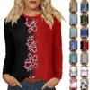 Длинные рукава топы для женщин футболка повседневные принты топы футболка круглый вырез пуловер блузка
