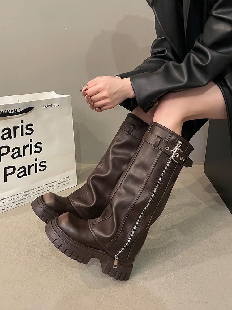 Winter New Platform Zipper Women Long Boots Plush Ladies Elegant Knee High Boots Shoes Thick Bottom Boots