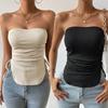 2025 Spring And Summer Sexy Women's Slim Solid Color Drawstring Short Paragraph Chest Vest Basic T-shirts Tank Cute Top