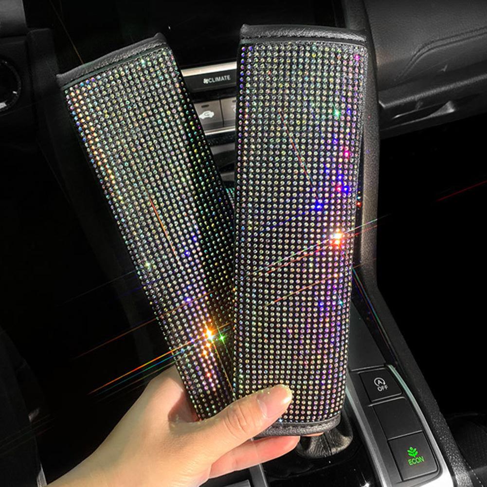 Блестящие стразы, кристаллы, универсальные накладки на ремень безопасности автомобиля, мягкий, комфортный, плюшевый, накладка на плечевой ремень для автомобильной сумки, 2 шт. в упаковке