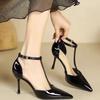 Red High Heels Women Shoes Hollow Pointed Toe Pumps Fashion T-type Ankle Buckle Strap Ladies 2025 New Sexy Party Dress Shoes