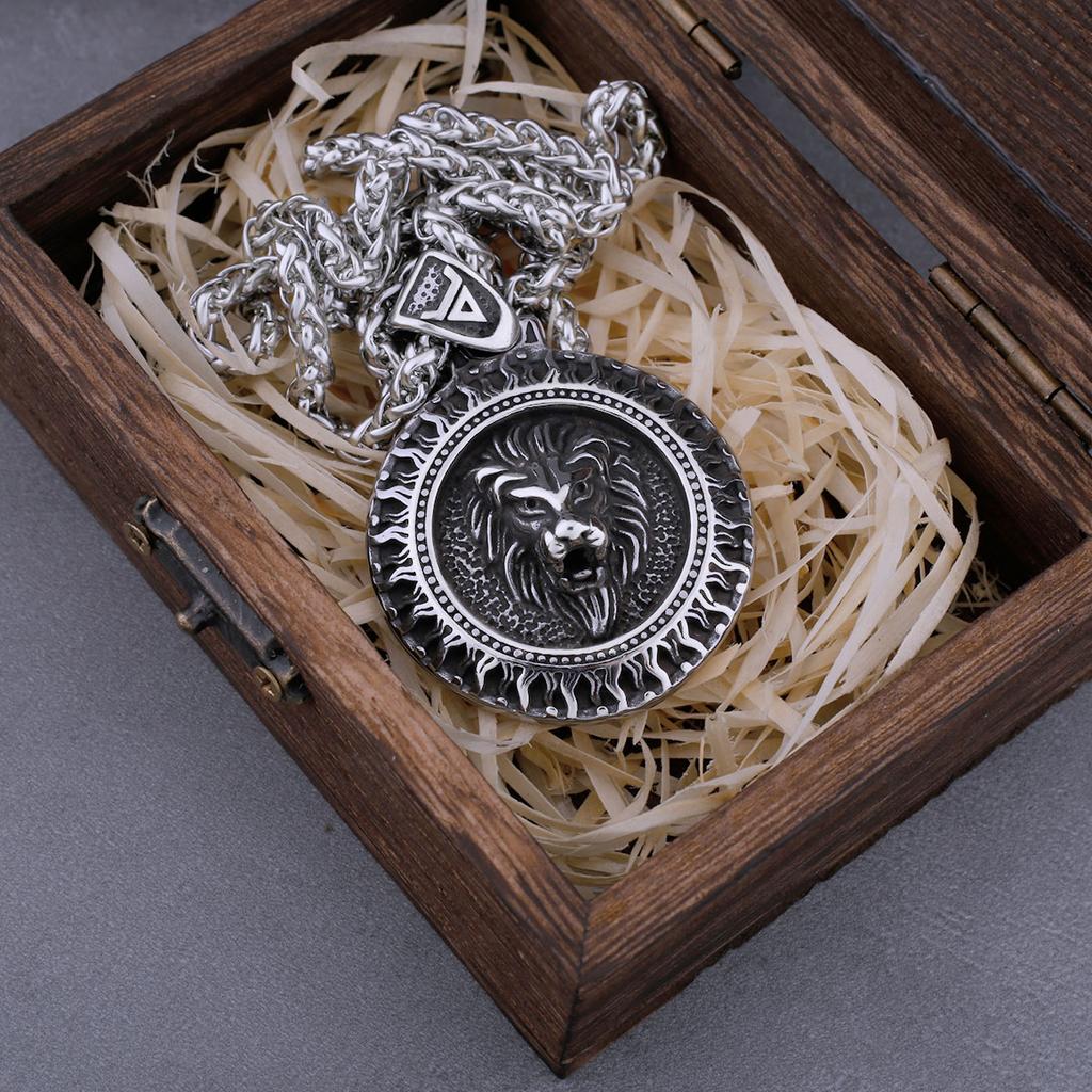 Ожерелье с подвеской в ​​виде головы льва из нержавеющей стали, скандинавский амулет с рунами, ретро-ювелирные изделия в стиле панк, подарок для парня, оптовая продажа