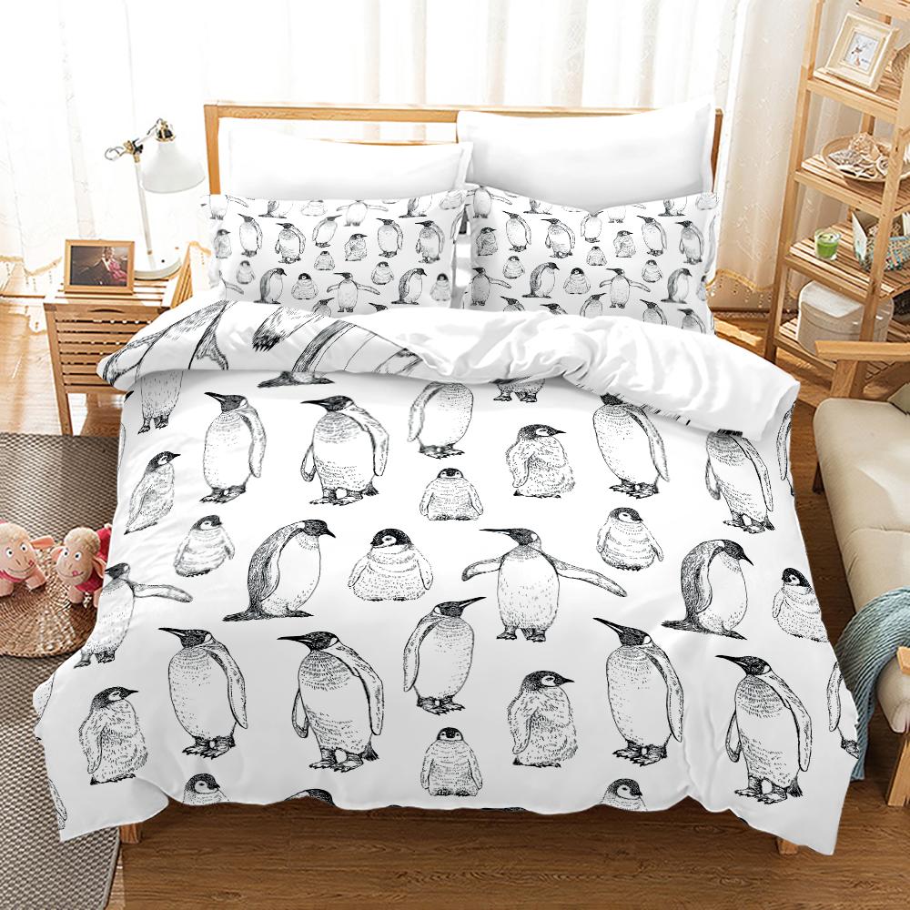 Comforter Antarctic Penguins For Kid Girl Boy Cute Animals Polyester Comforter Black White Print King Size