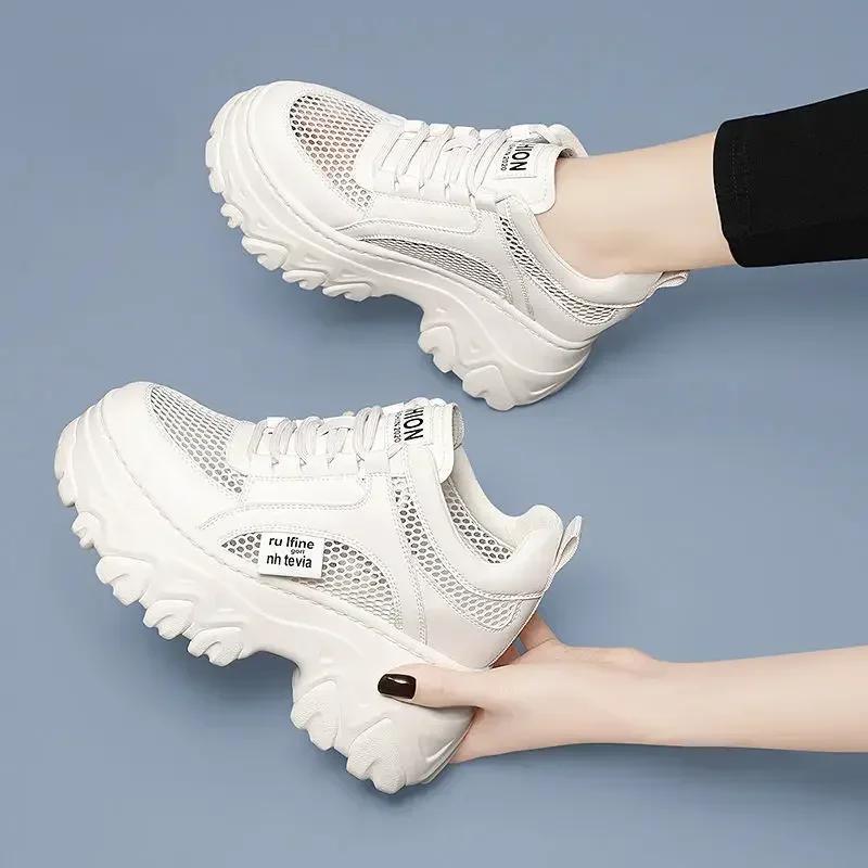 White Black Chunky Sneakers Women Spring Autumn Thick Bottom Dad Shoes Woman Fashion PU Leather Platform Sneakers Ladies2024