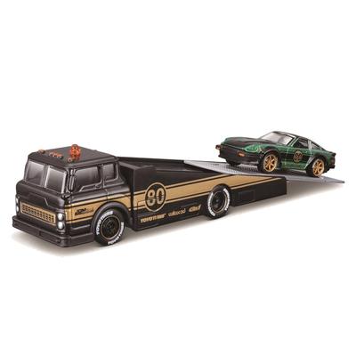 Maisto Масштабная модель Грузовик-транспортер Diecast 1983 Datsun 280zx 1/64 (Пандус / - Зеленый/Черный)