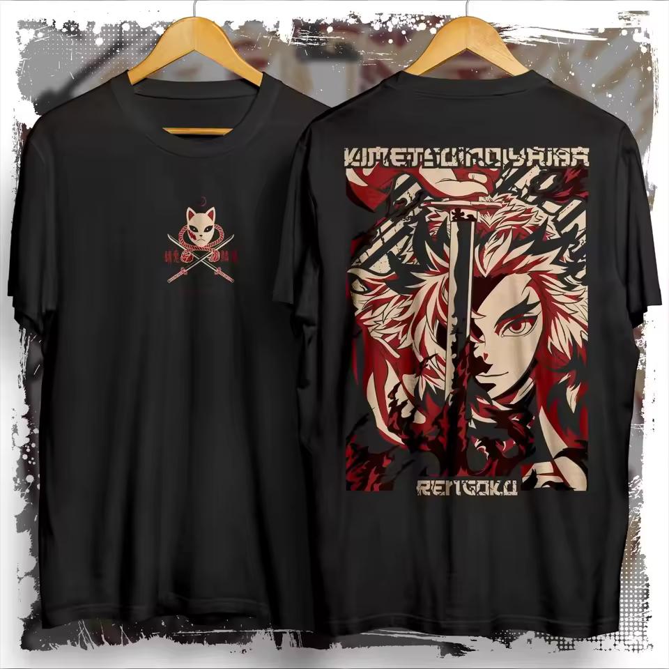 Demon Slayer Rengoku Flame Hashira Printed Short Sleeve T shirt Men's and Women's T shirt Men's Top Sports T shirt Harajuku Tee