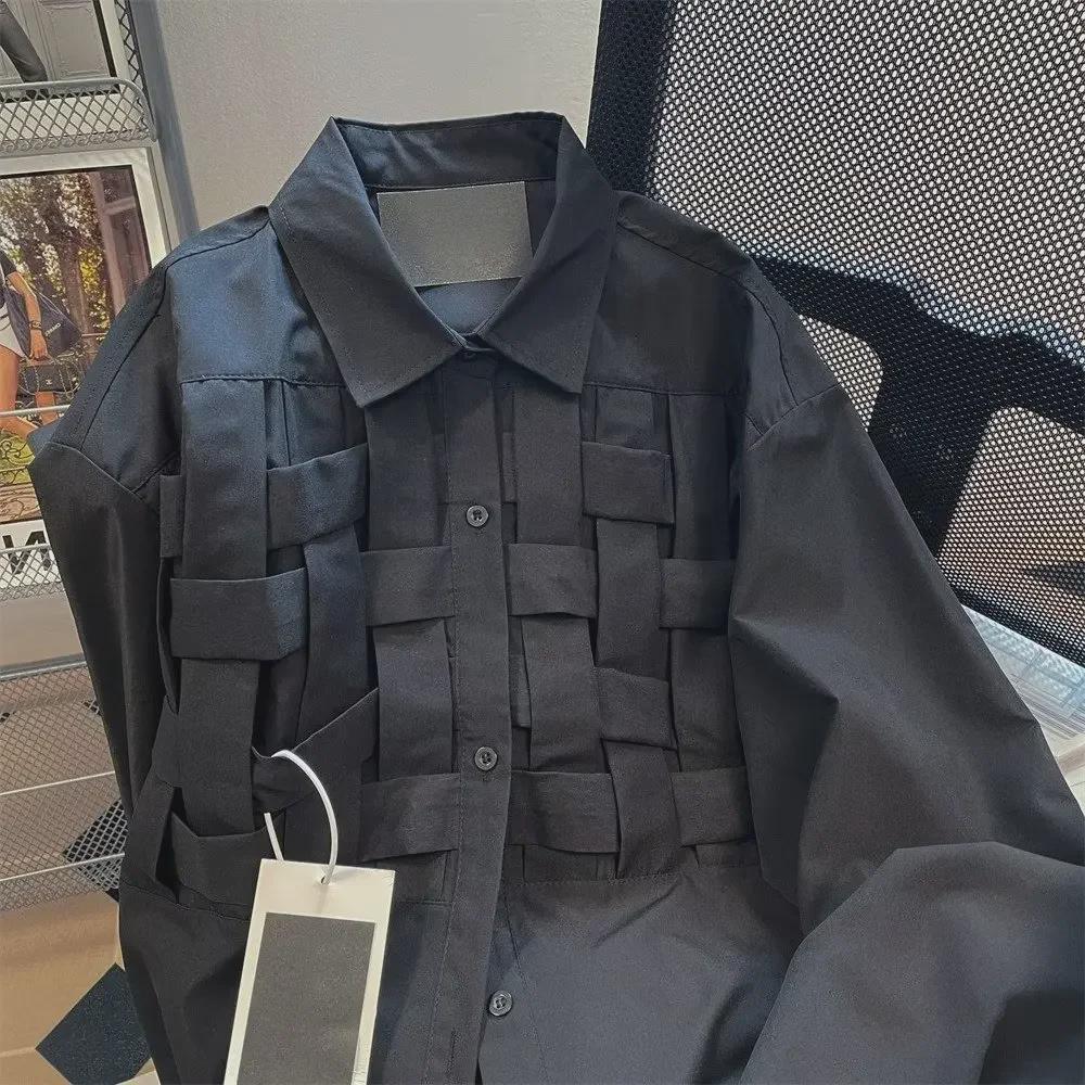 2024 Мужская белая рубашка с длинным рукавом в стиле Харадзюку — модная молодежная мода на весну/лето