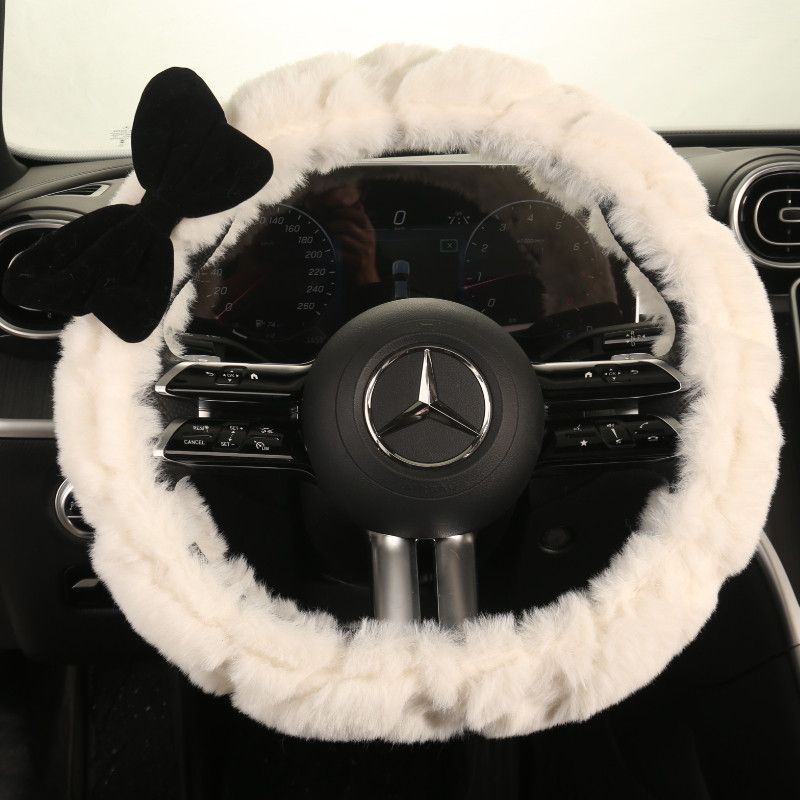 Car Steering Wheel Cover Winter Plush New High-End Anti-Slip Wear-Resistant Sweat-Absorbent Women's Cute Round Car Steering Wheel Cover