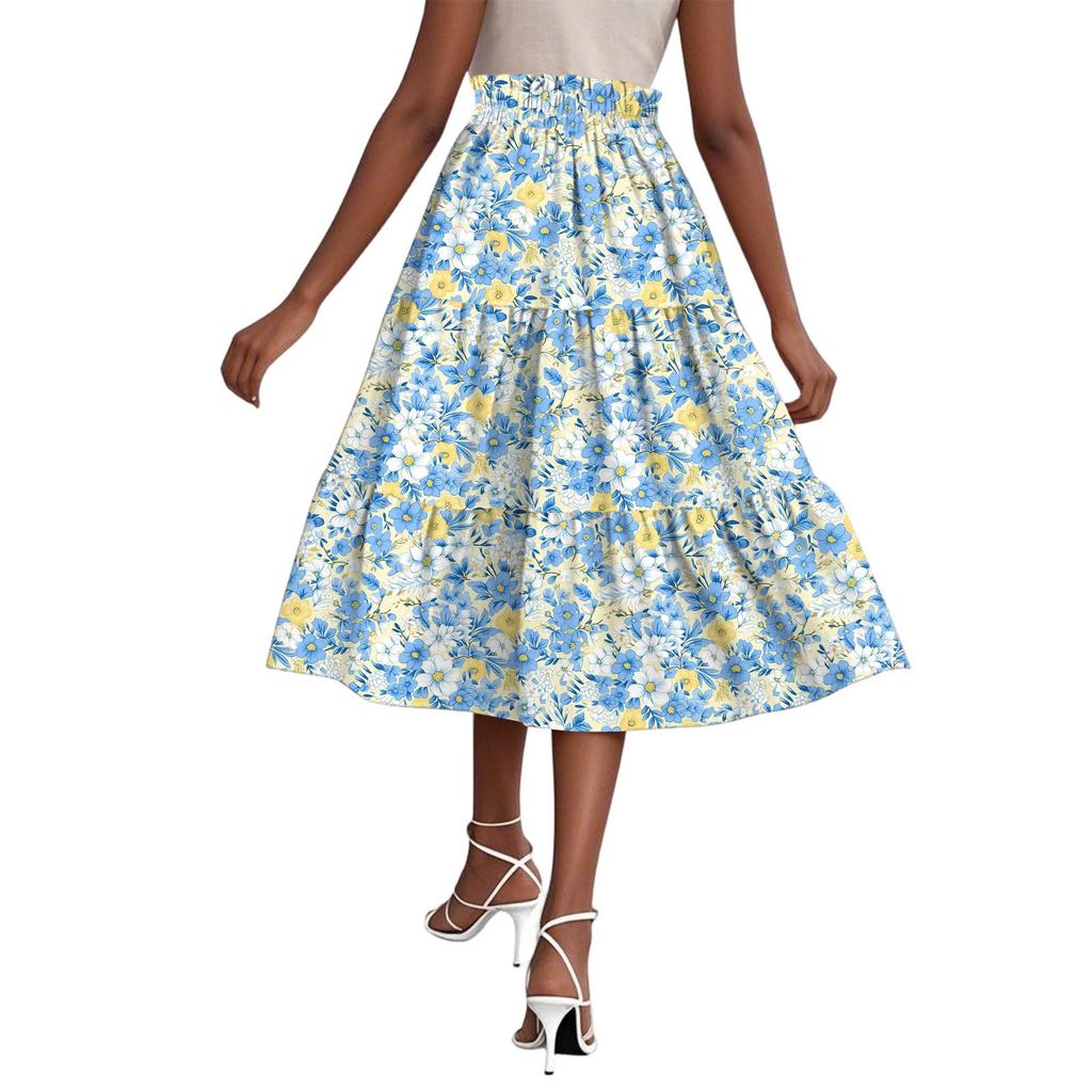 Женская модная юбка свободного покроя с цветочным принтом и эластичным поясом без карманов