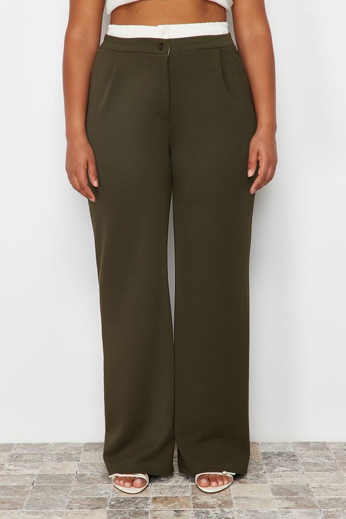 Женские стильные серые трикотажные брюки больших размеров с детальной талией