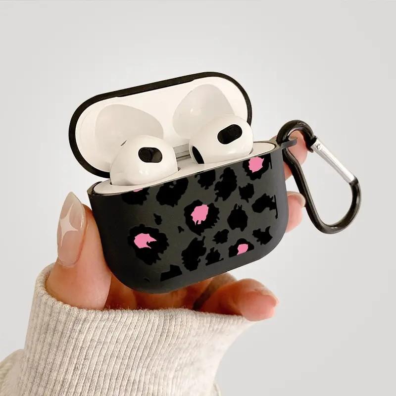 Розово-красный, черный леопардовый принт, подходит для защитного чехла AirPods 1/1-го поколения, чехол для беспроводных Bluetooth-наушников Apple pro/1.