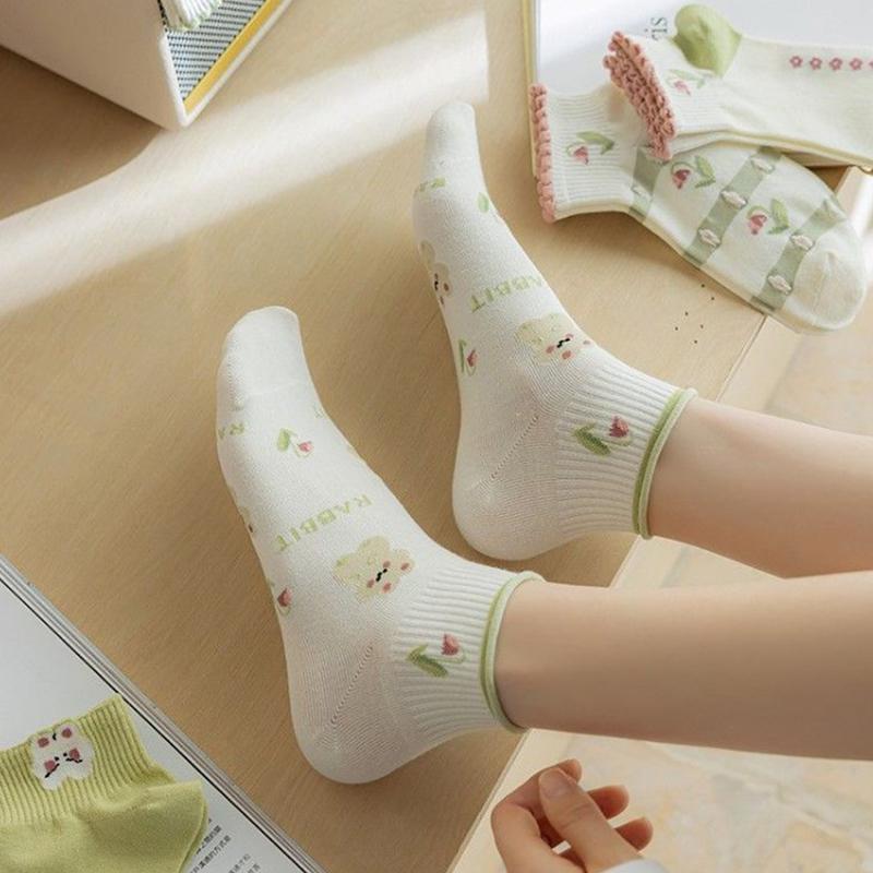 Ankle Socks For Women Cute Rabbit Socks For Girl Cotton Short Flower Kwaii