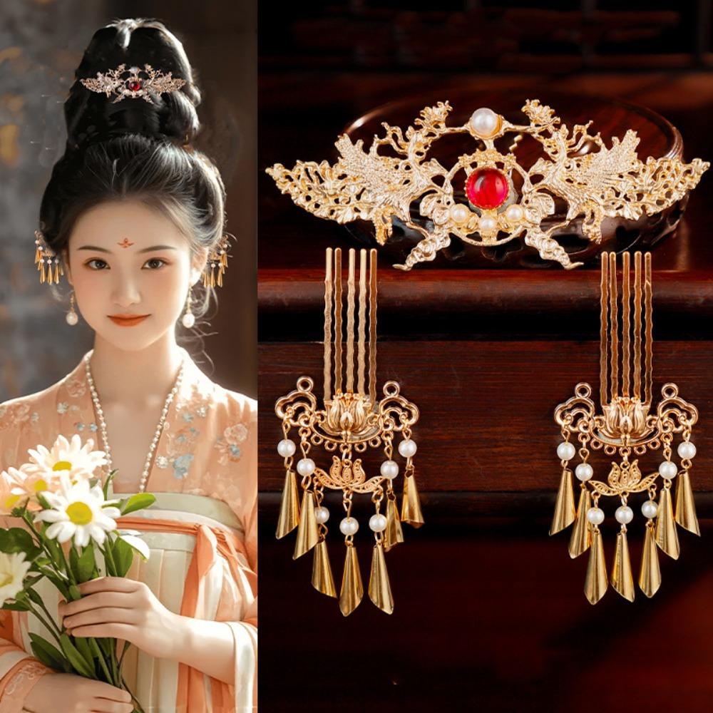 1 Set Chinese Style Tang Dynasty Hairpin Pearl Flower Hair Comb  Cheongsam Accessories