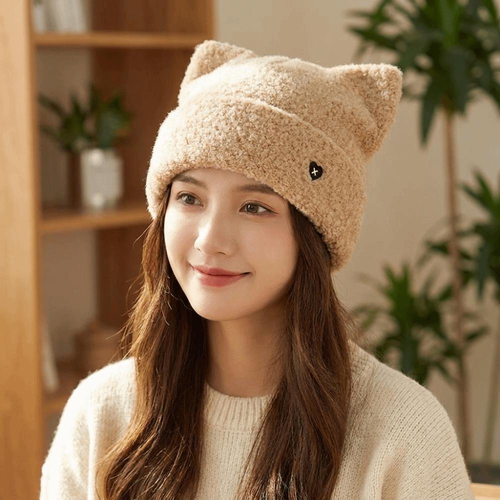 Soft Fluffy Cat Ear Hat Polyester Warm Knit Cap Cute Plush Beanie Hat Winter