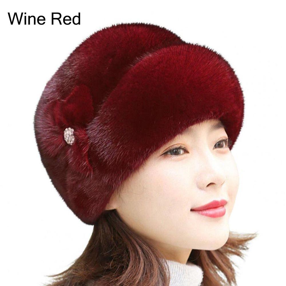 Faux Rabbit Fur Bucket Hats Flower Decor Middle-aged Cap Fashion Thermal Hat  Autumn Winter