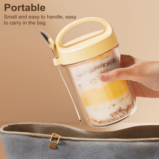 Стеклянная чашка для овсянки емкостью 430 мл с ложкой и крышкой. Герметичный контейнер для овсяных хлопьев без бисфенола-А на ночь для хлопьев, салатов, йогуртов. Банка для приготовления еды для здоровых завтраков.