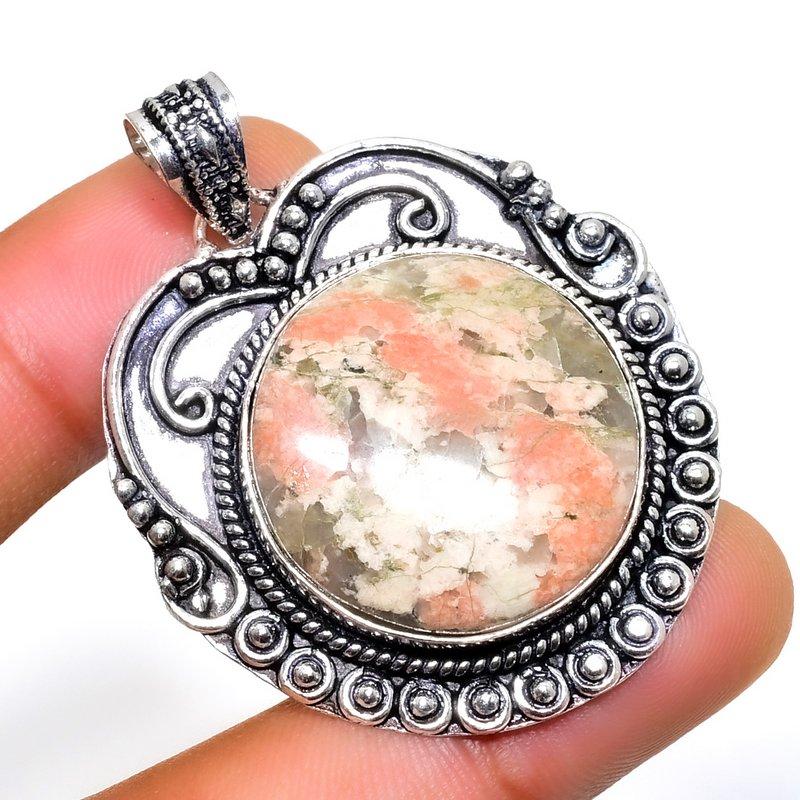 Ювелирный кулон ручной работы с драгоценным камнем унакитом 925 пробы, посеребренный, 1,70 дюйма