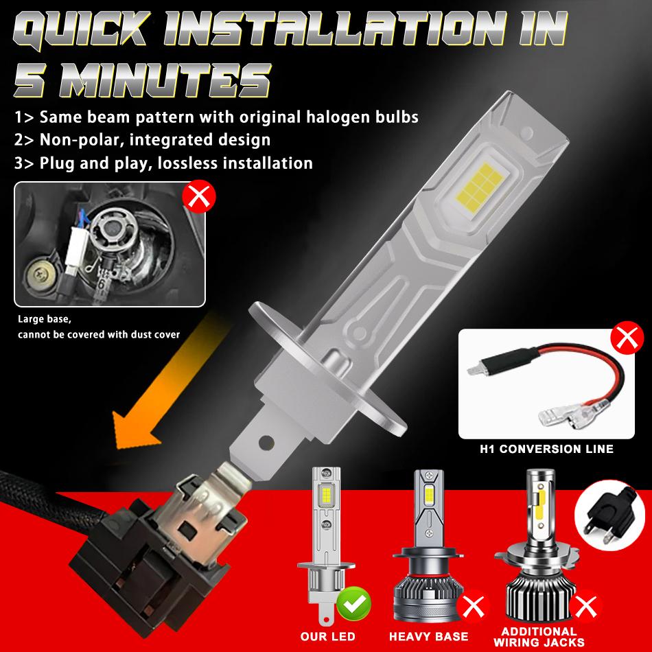 Fanless H1 H7 H4 LED Headlight Bulbs 5000000LM 6000K 4800W 16PCS 7535 CSP High Low Beam Turbo Auto Light 1:1 Mini +800% Bright Bulbs 7