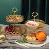Gold Fruit Serving Tray Hollow Out 2 Tier Fruit Tray Multipurpose Jewelry Dish  Front Desk