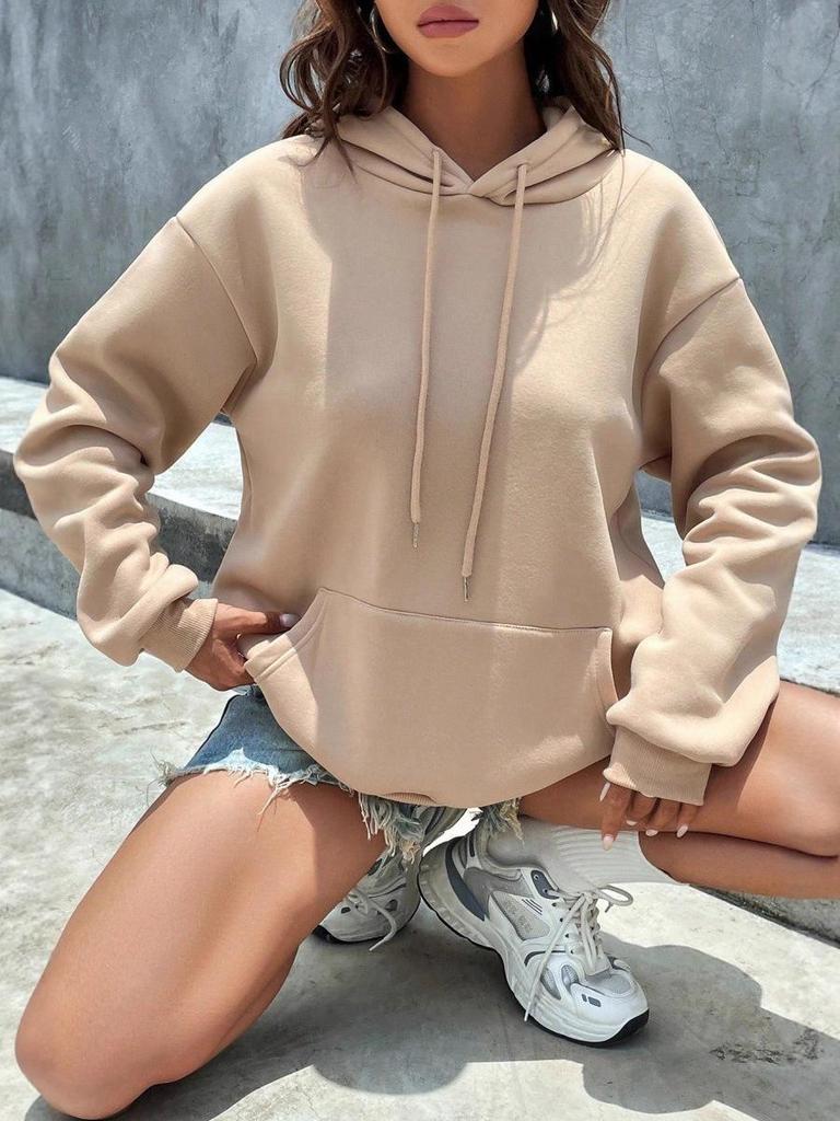 Женская повседневная свободная толстовка с капюшоном, однотонная, на осень и зиму