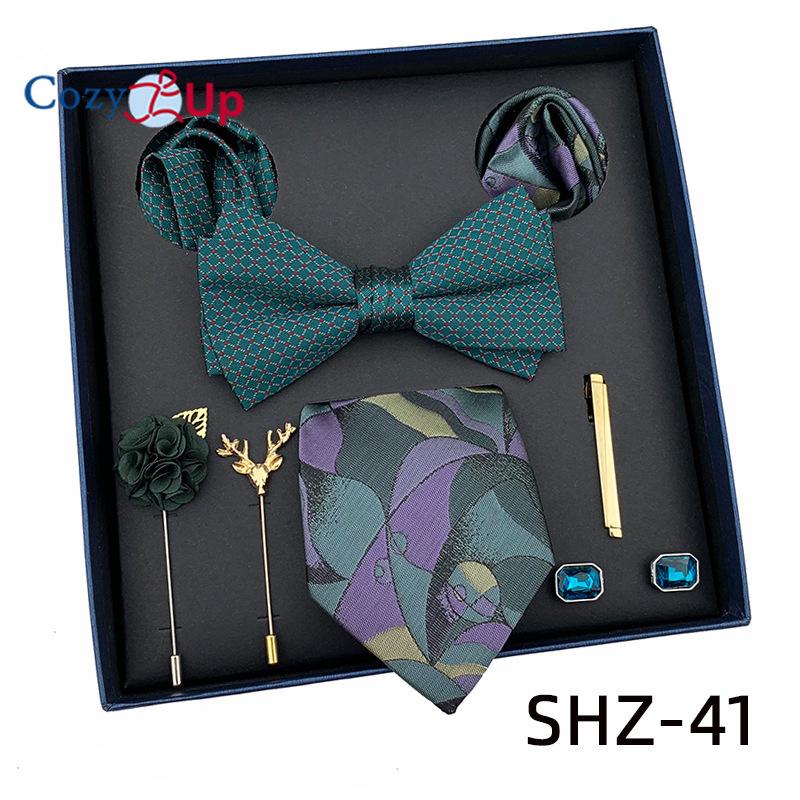 7 шт. классический мужской галстук в полоску с узором пейсли для мужчин, нагрудный квадратный галстук-бабочка, брошь-манжета, подарочная коробка на день отца
